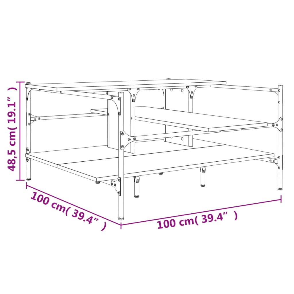 vidaXL Mesa de centro madera ingeniería roble Sonoma 100x100x48,5 cm