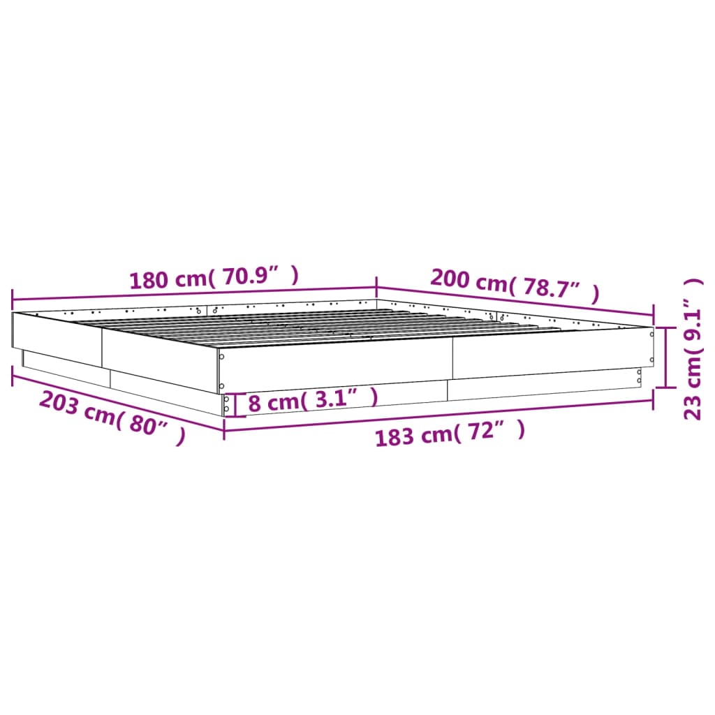 vidaXL Estructura de cama madera de ingeniería marrón roble 180x200 cm