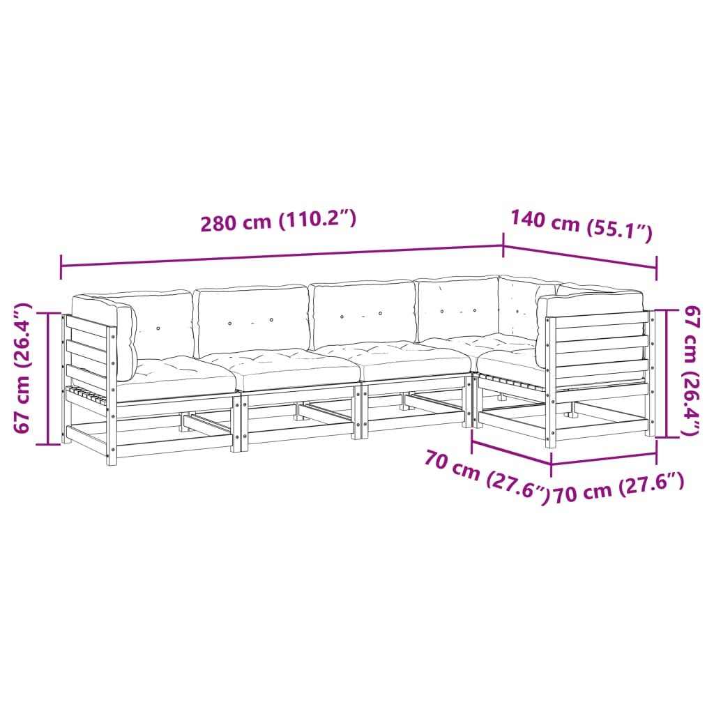 vidaXL Set de sofás jardín 5 pzas con cojines madera abeto Douglas