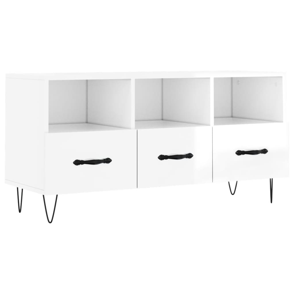 vidaXL Mueble de TV madera contrachapada blanco brillo 102x36x50 cm