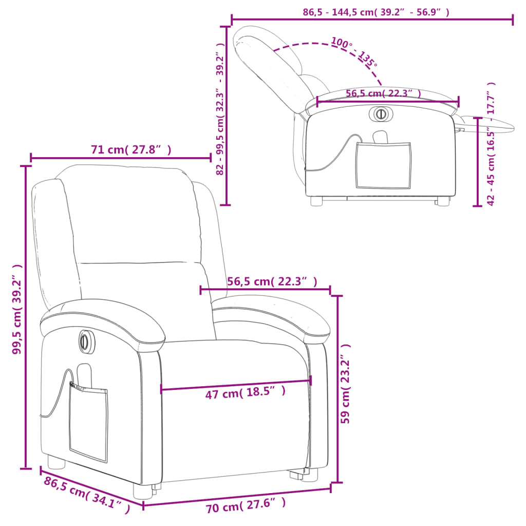 vidaXL Sillón de masaje eléctrico reclinable elevable tela gris claro