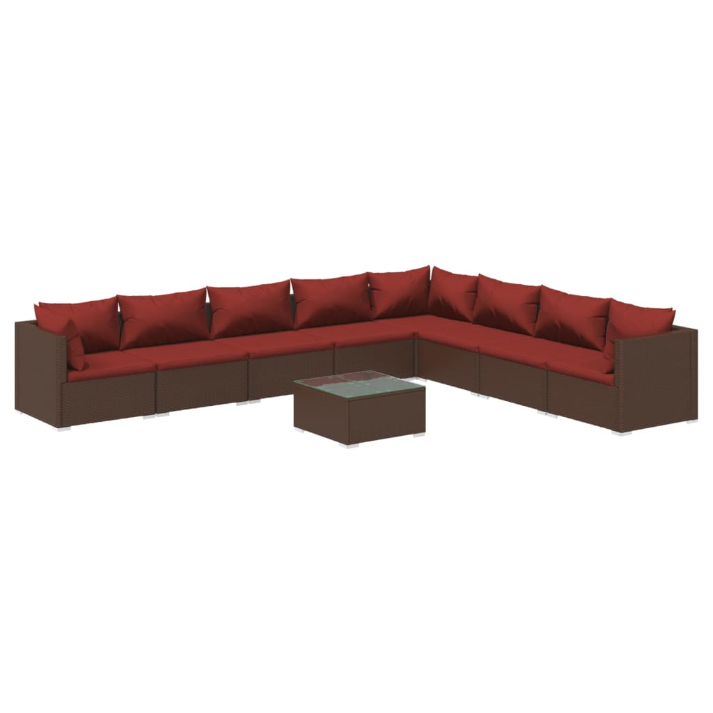 vidaXL Set muebles de jardín 9 piezas y cojines ratán sintético marrón