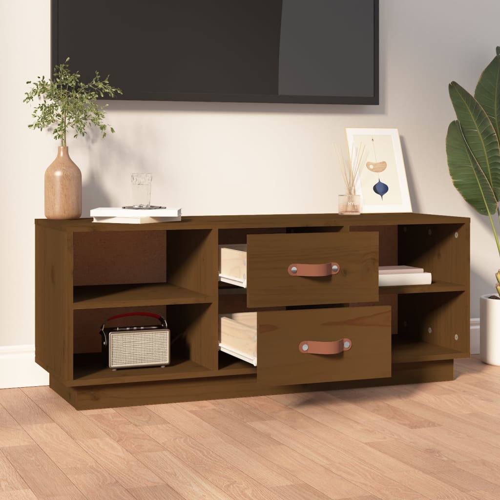 vidaXL Mueble de TV madera maciza de pino marrón miel 100x34x40 cm