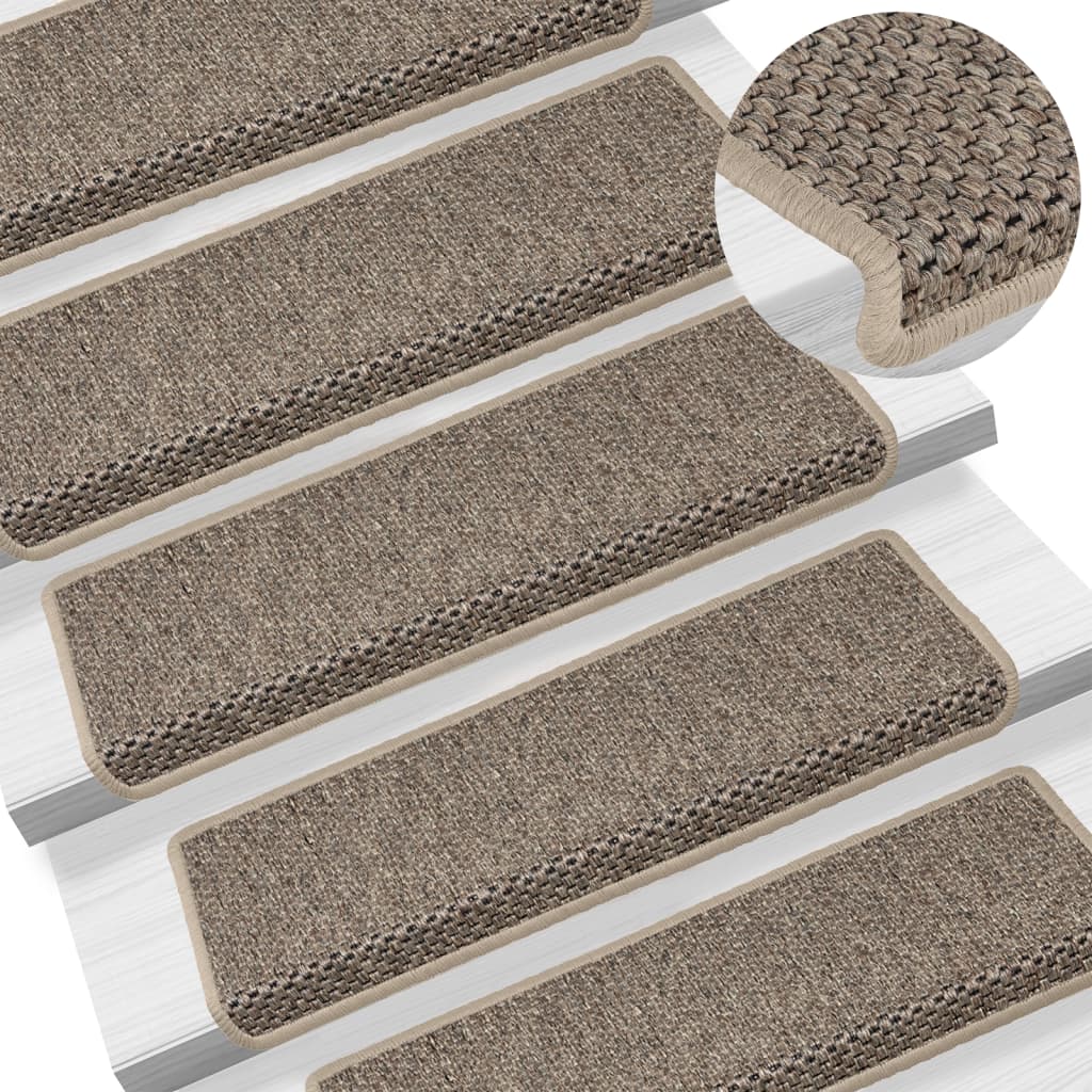 vidaXL Alfombrilla autoadhesiva escalera sisal 15 uds beige 65x21x4 cm