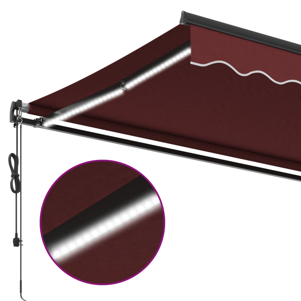 vidaXL Toldo retráctil automático con luces LED burdeos 600x350 cm