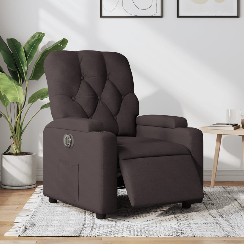 vidaXL Sillón reclinable eléctrico tela marrón oscuro