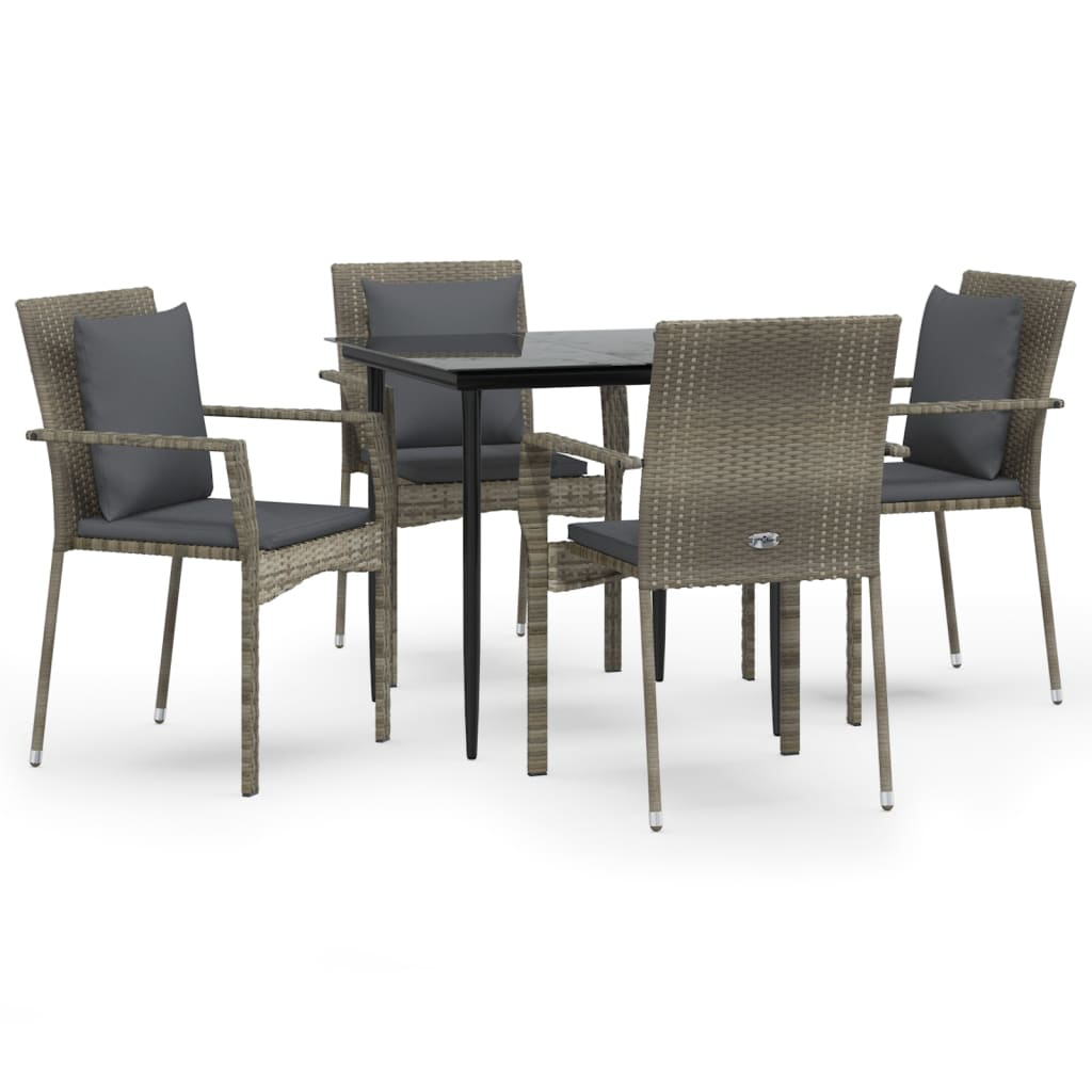 vidaXL Set comedor jardín 5 pzas y cojines ratán sintético negro gris