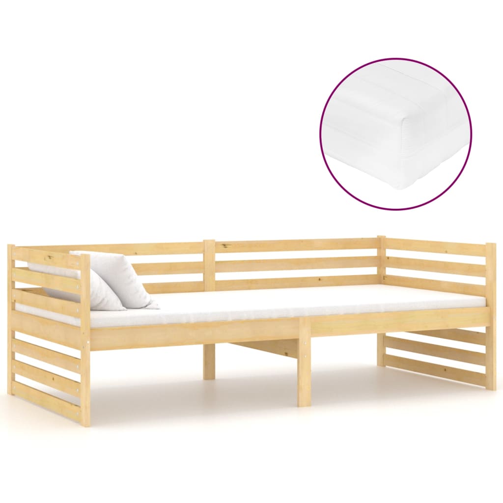 vidaXL Sofá cama con colchón madera de pino maciza 90x200 cm