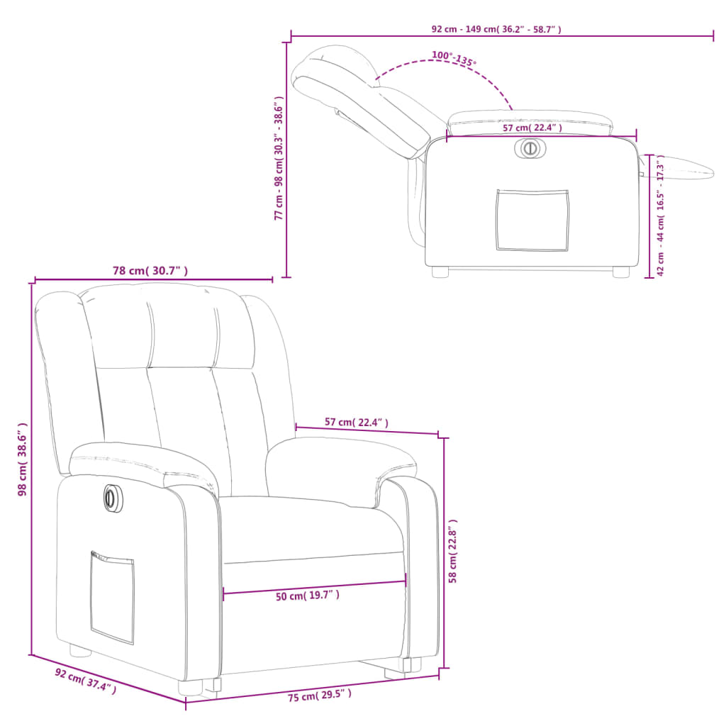 vidaXL Sillón eléctrico reclinable elevable de tela gris oscuro