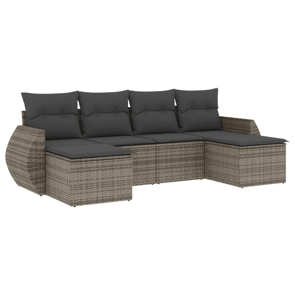 vidaXL Set de muebles de jardín 6 pzas y cojines ratán sintético gris