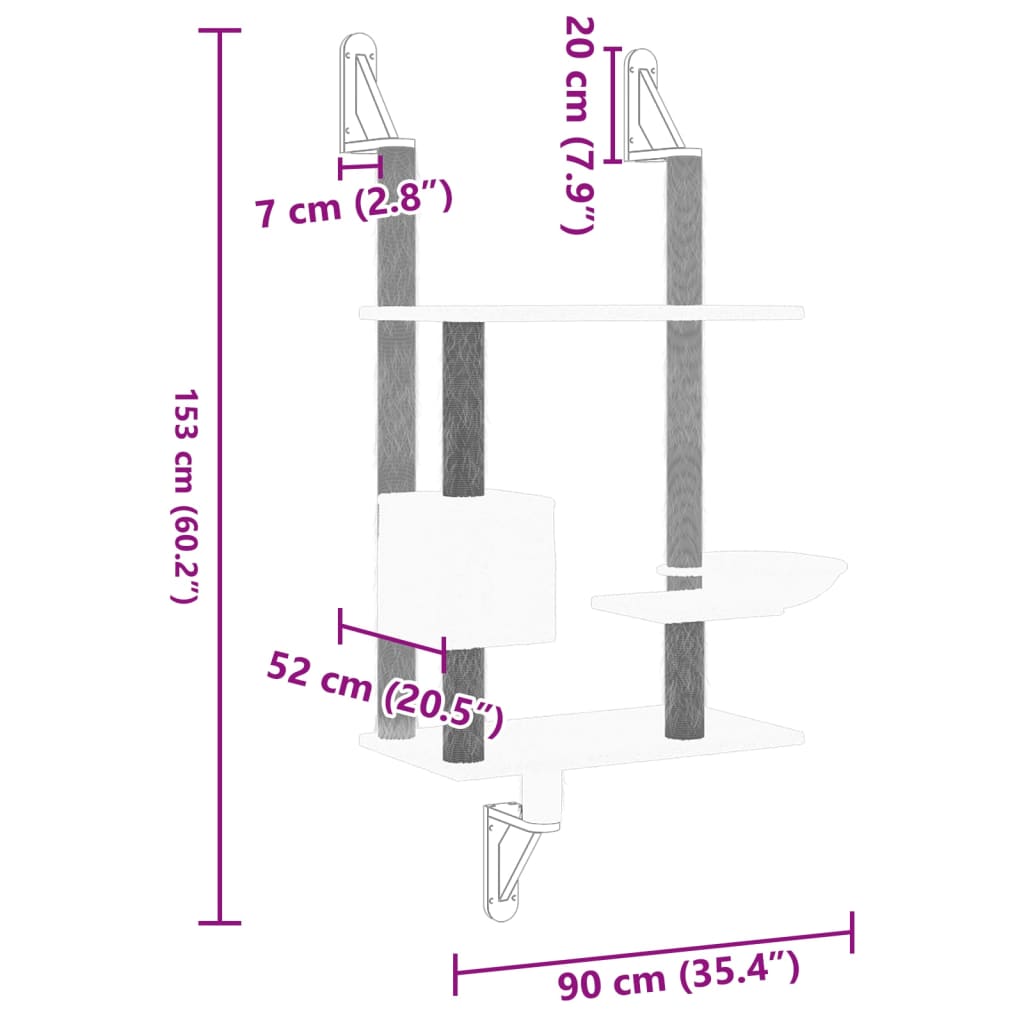 vidaXL Árbol rascador para gatos de pared gris claro 153 cm