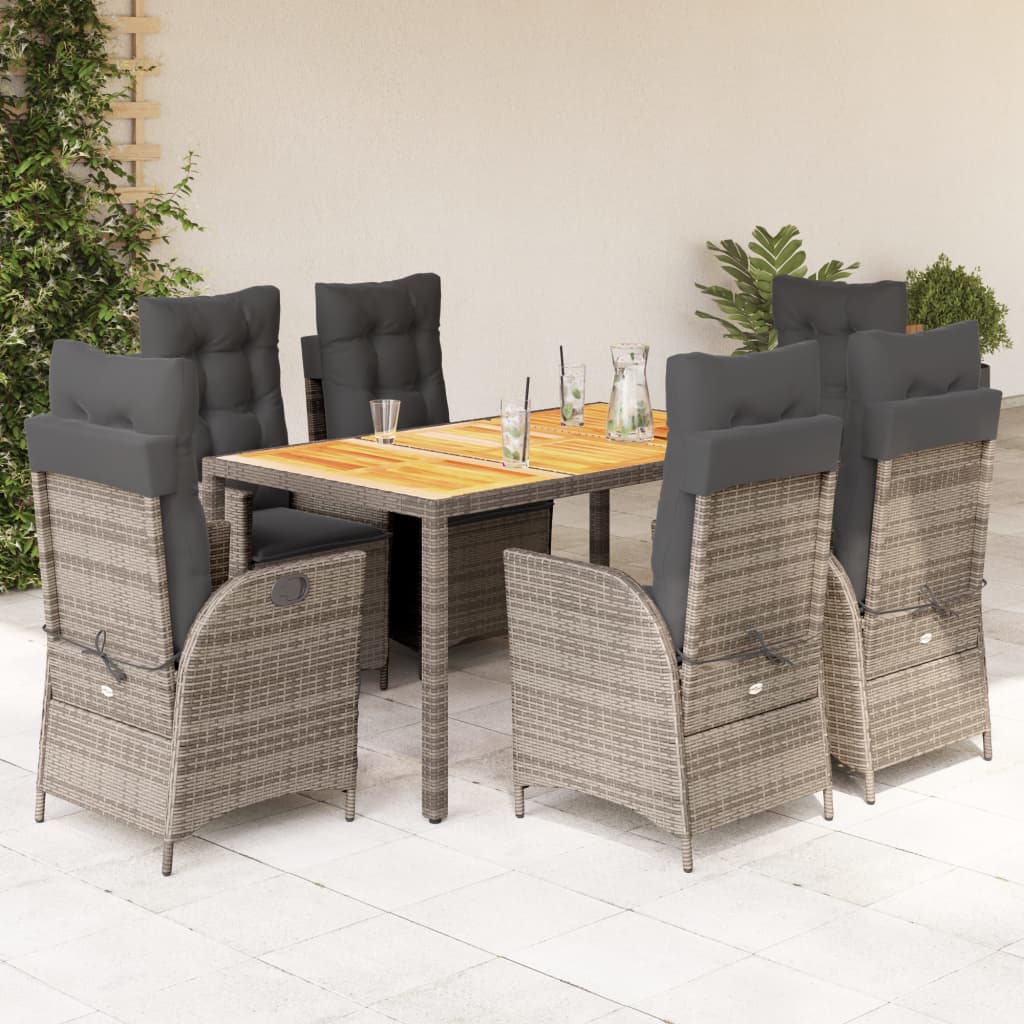 vidaXL Set comedor jardín 7 pzas y cojines ratán sintético gris