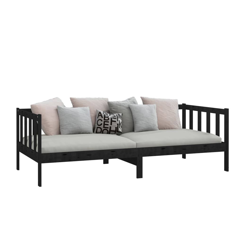 vidaXL Cama de día de madera maciza de pino negro 90x200 cm