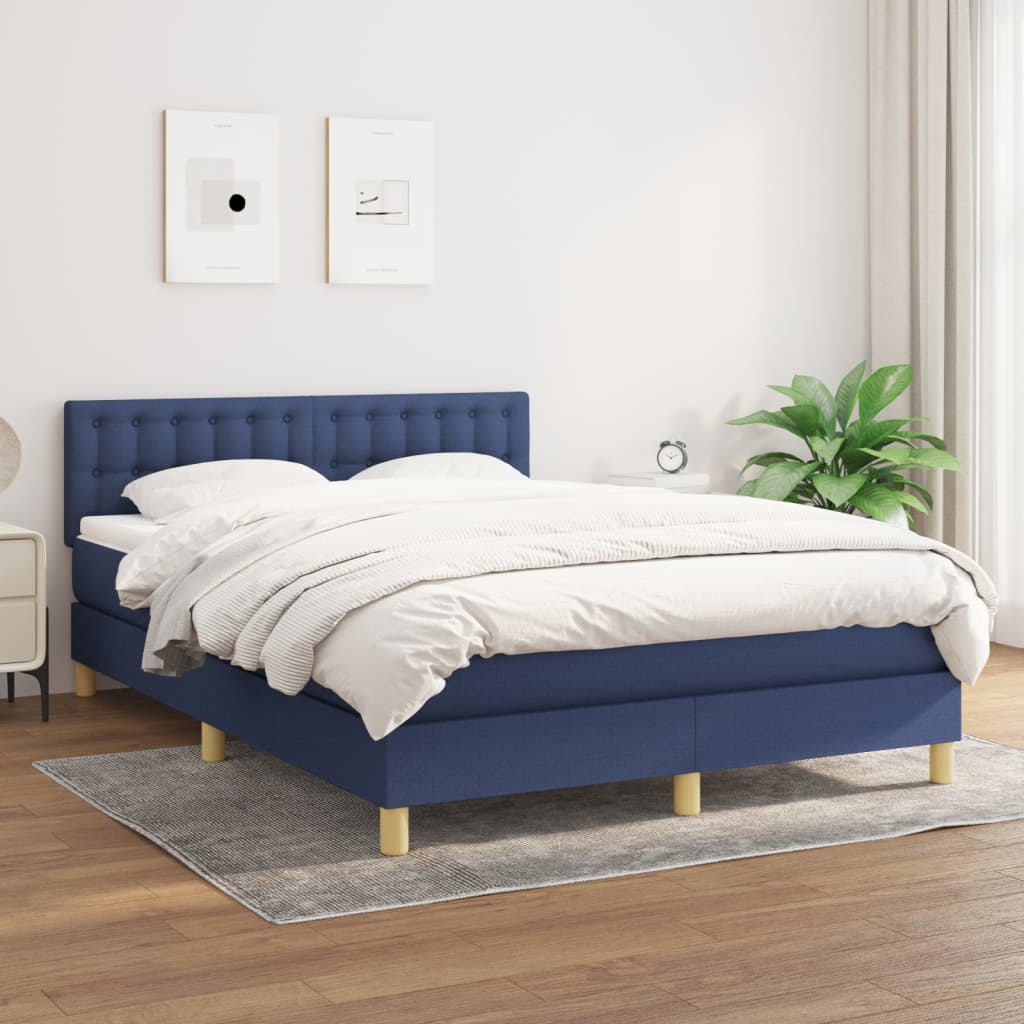 vidaXL Cama box spring con colchón tela azul 140x200 cm