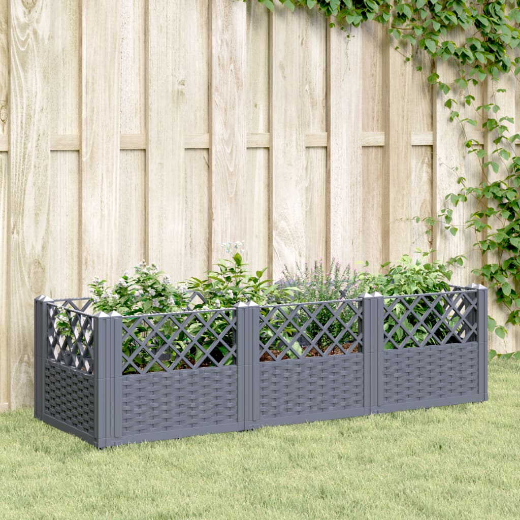 vidaXL Jardinera con clavijas PP gris 123,5x43,5x43,5 cm