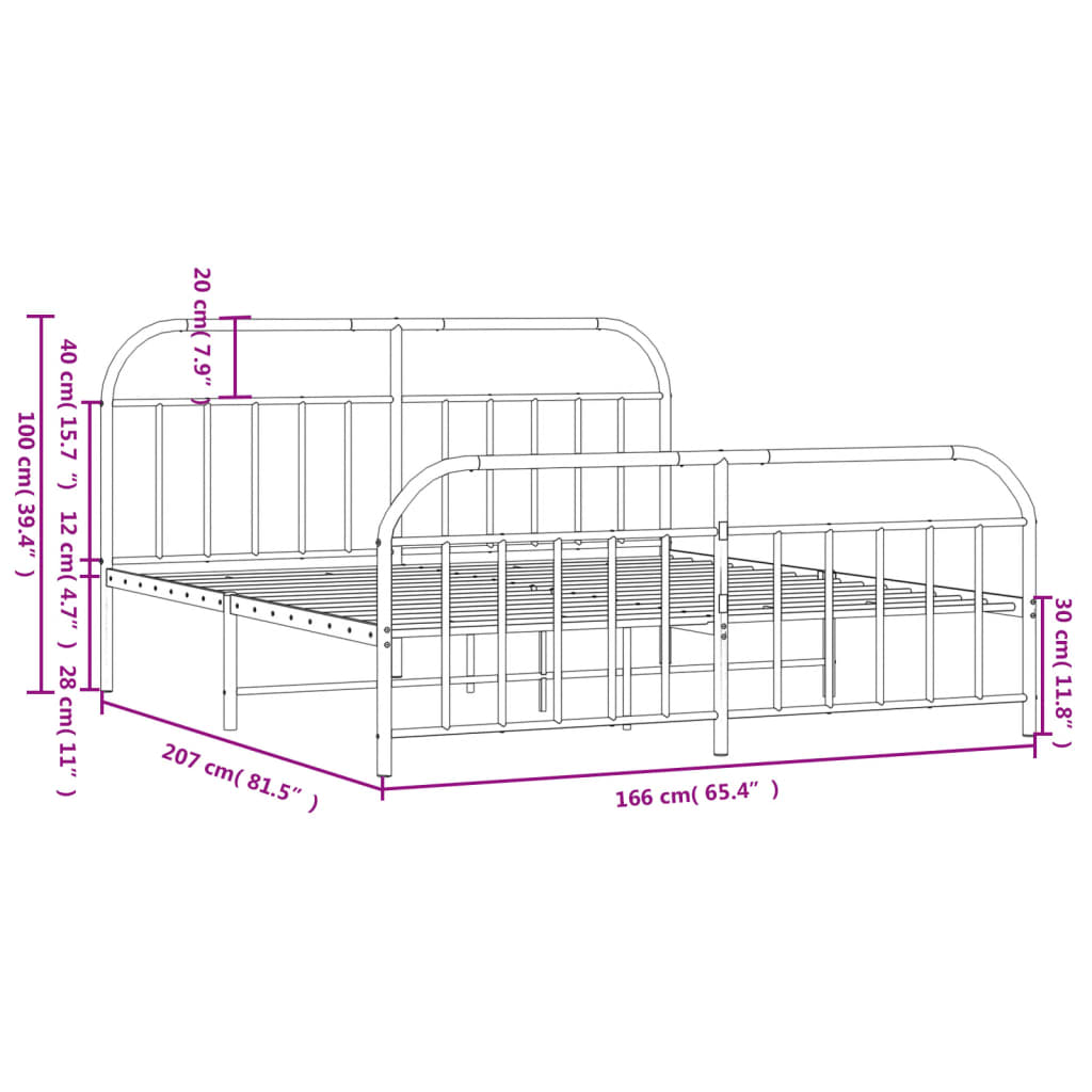 vidaXL Estructura cama sin colchón con estribo metal negro 160x200 cm