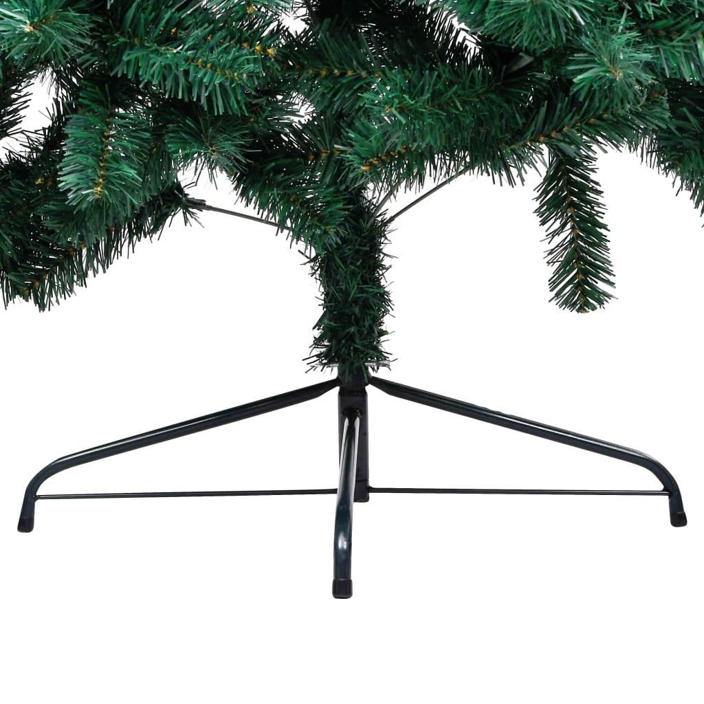 vidaXL Medio árbol de Navidad con luces y bolas verde 210 cm