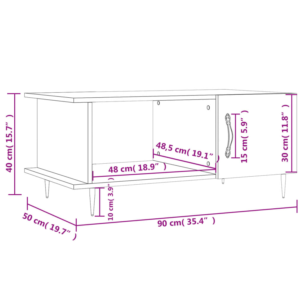 vidaXL Mesa de centro madera contrachapada blanco 90x50x40 cm