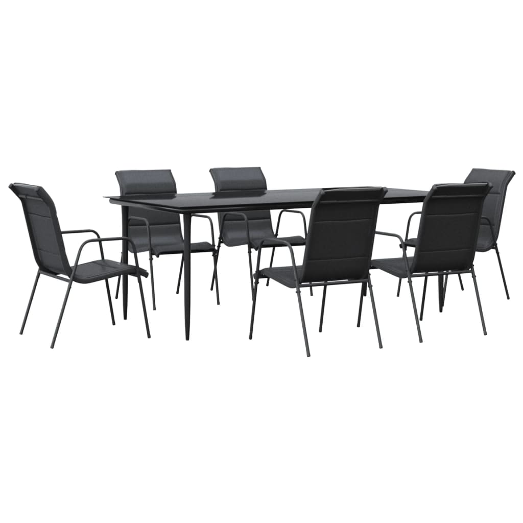 vidaXL Juego de comedor para jardín 7 piezas acero y textilene negro