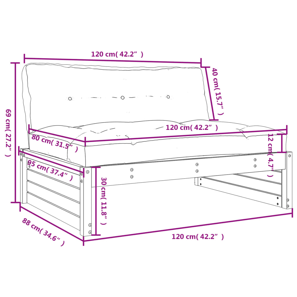 vidaXL Sofá central madera de pino impregnada 120x80 cm