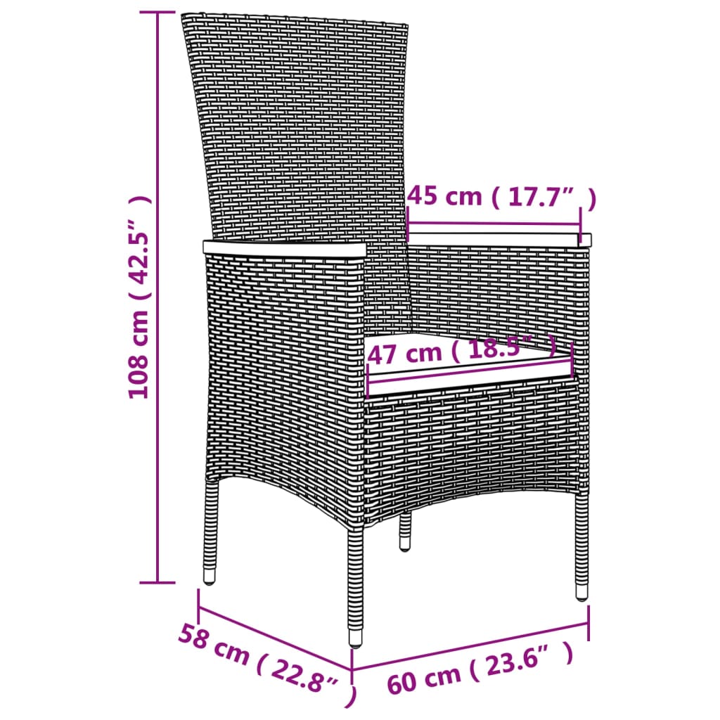 vidaXL Juego muebles jardín 3 pzas madera acacia ratán sintético negro