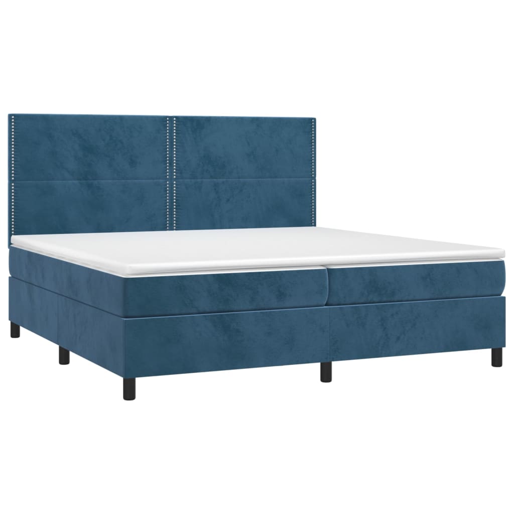 vidaXL Cama box spring colchón y LED terciopelo azul oscuro 200x200 cm