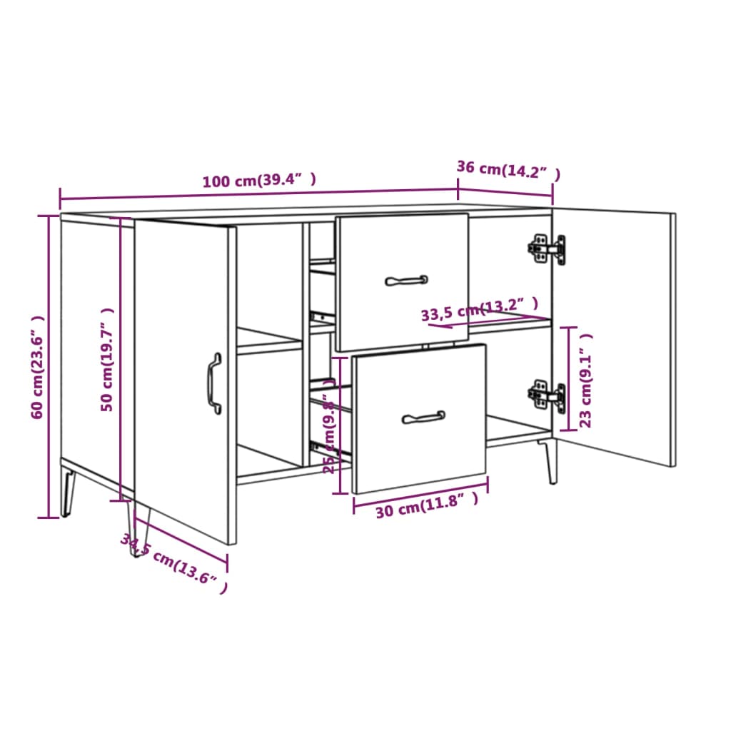 vidaXL Aparador de madera de ingeniería blanco brillante 100x36x60 cm