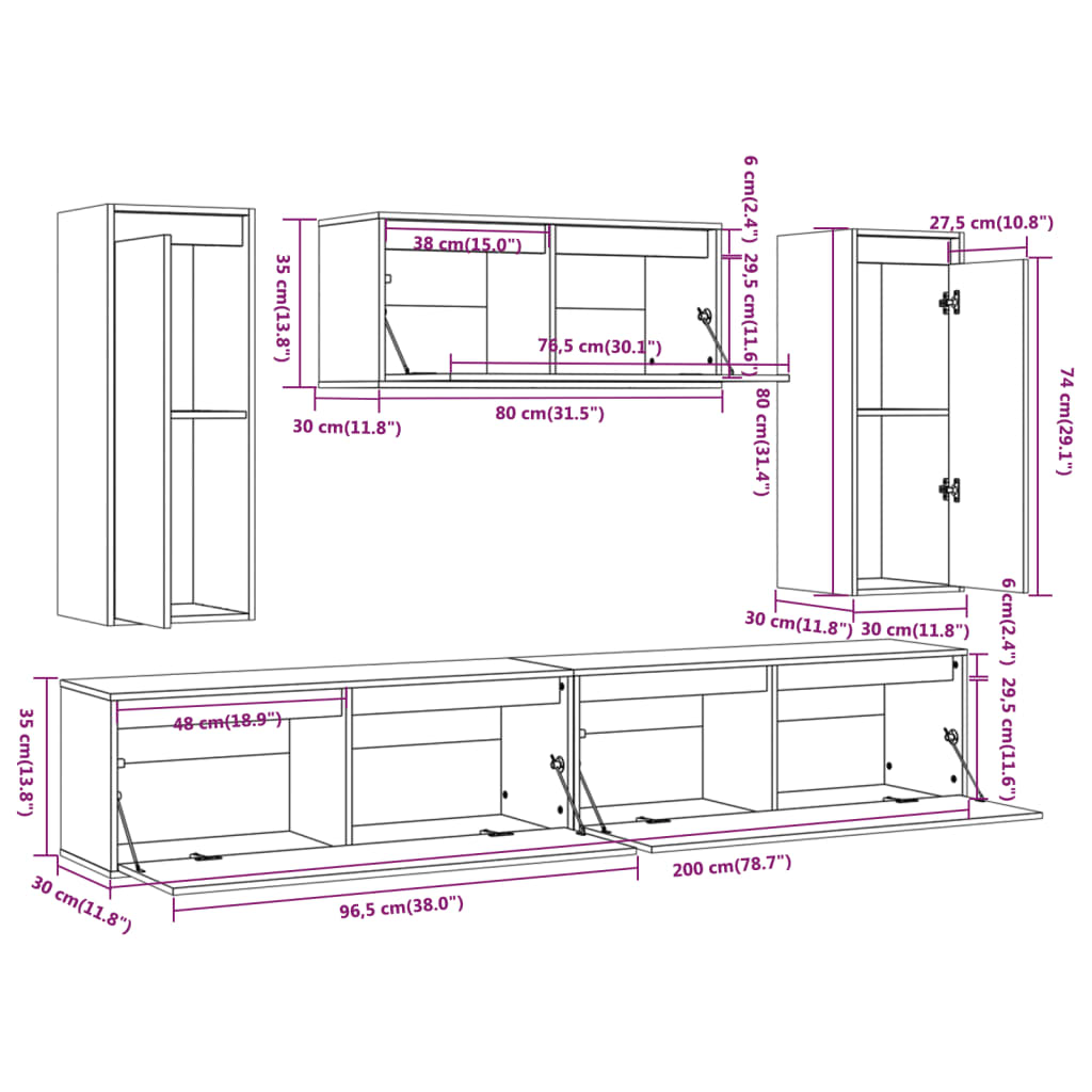 vidaXL Muebles para TV 5 piezas madera maciza de pino blanco