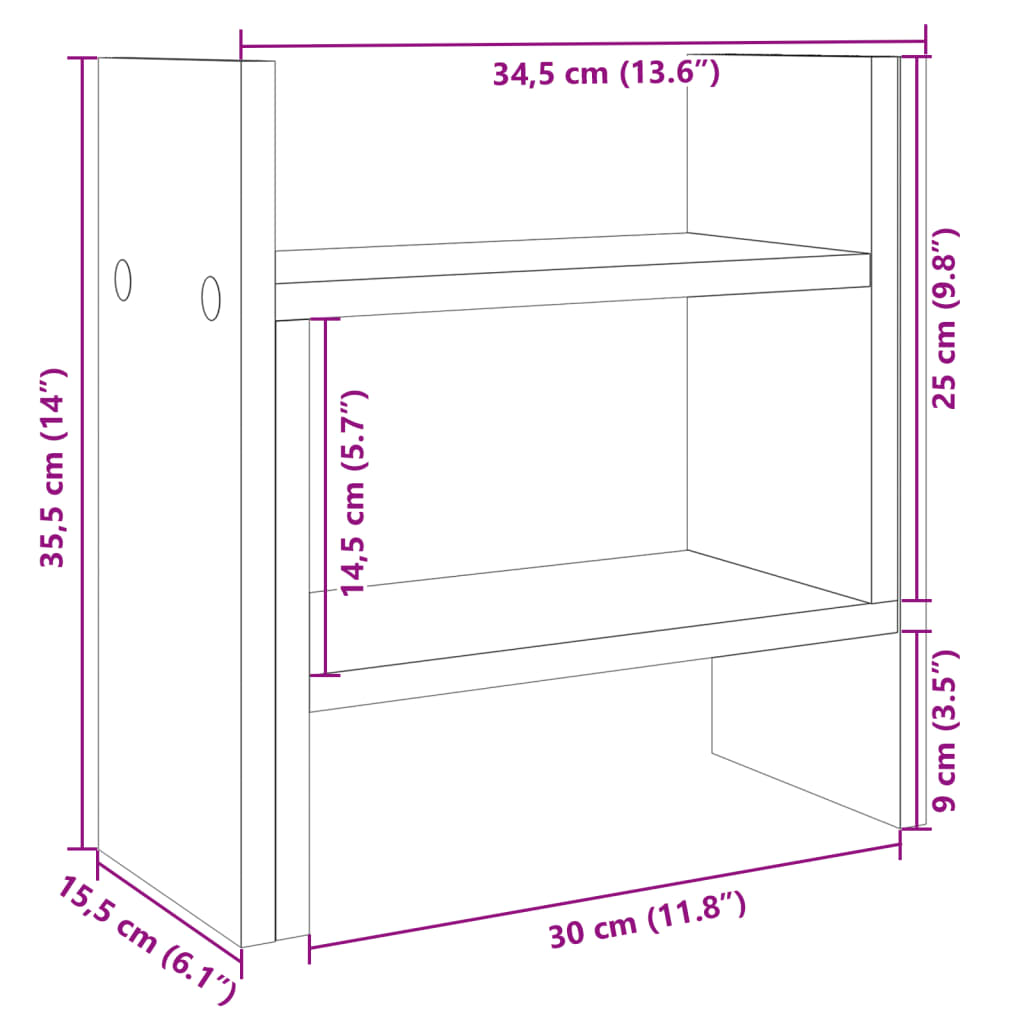 vidaXL Organizador escritorio madera roble ahumado 34,5x15,5x35,5 cm