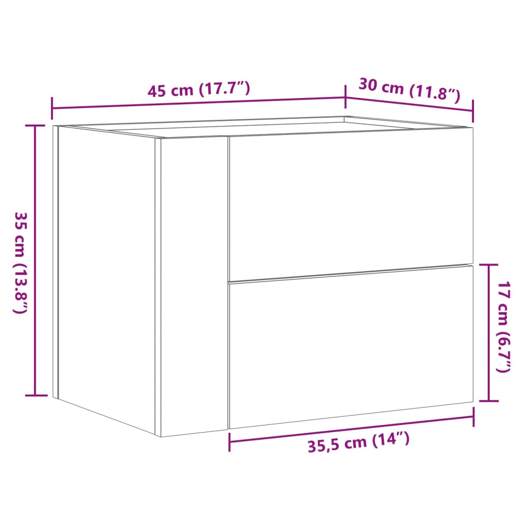 vidaXL Mesitas de noche de pared 2 unidades negra 45x30x35 cm