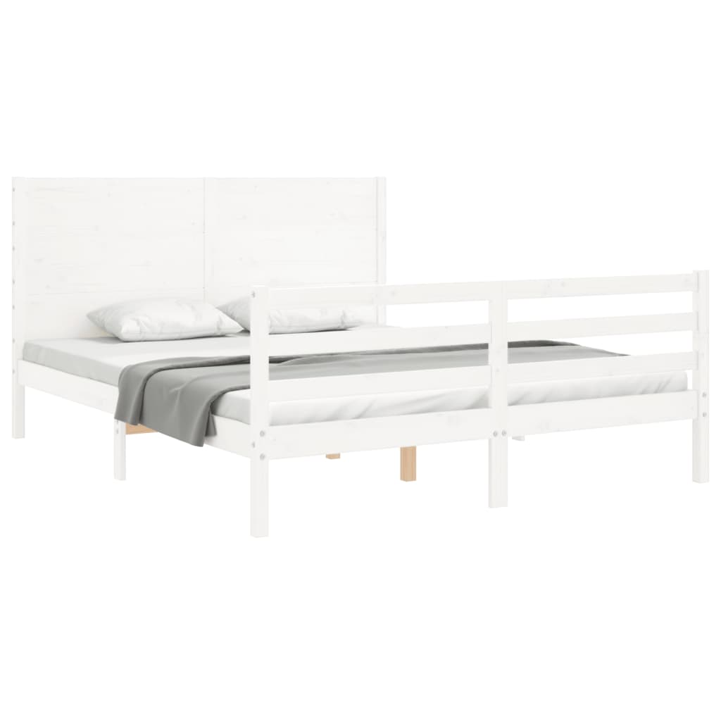 vidaXL Estructura de cama matrimonio con cabecero madera maciza blanco