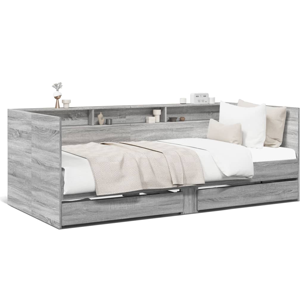 vidaXL Sofá cama con cajones sin colchón gris Sonoma 75x190 cm