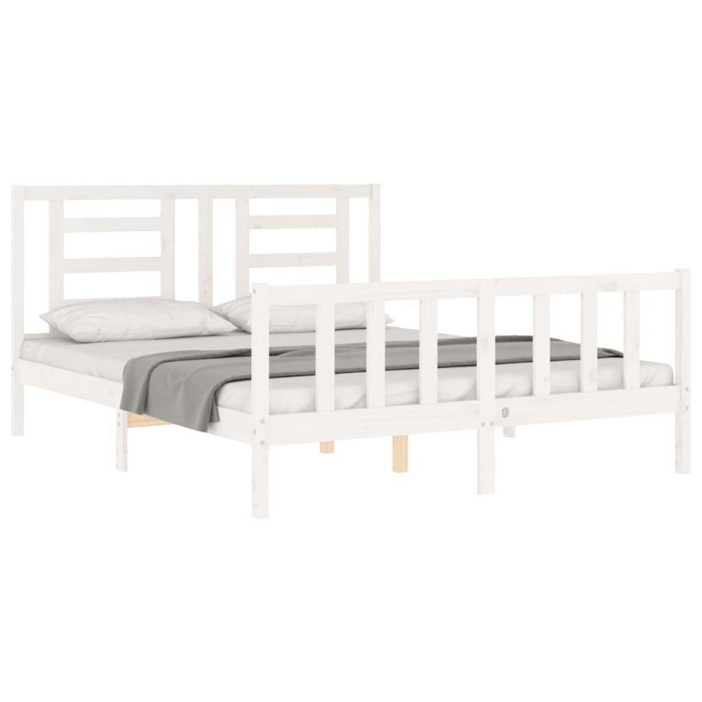 vidaXL Estructura de cama matrimonio con cabecero madera maciza blanco