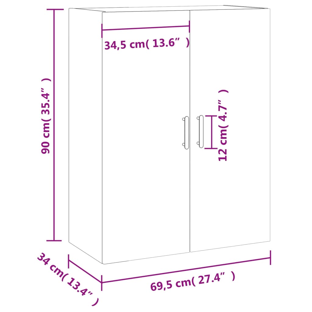 vidaXL Armario de pared blanco 69,5x34x90 cm