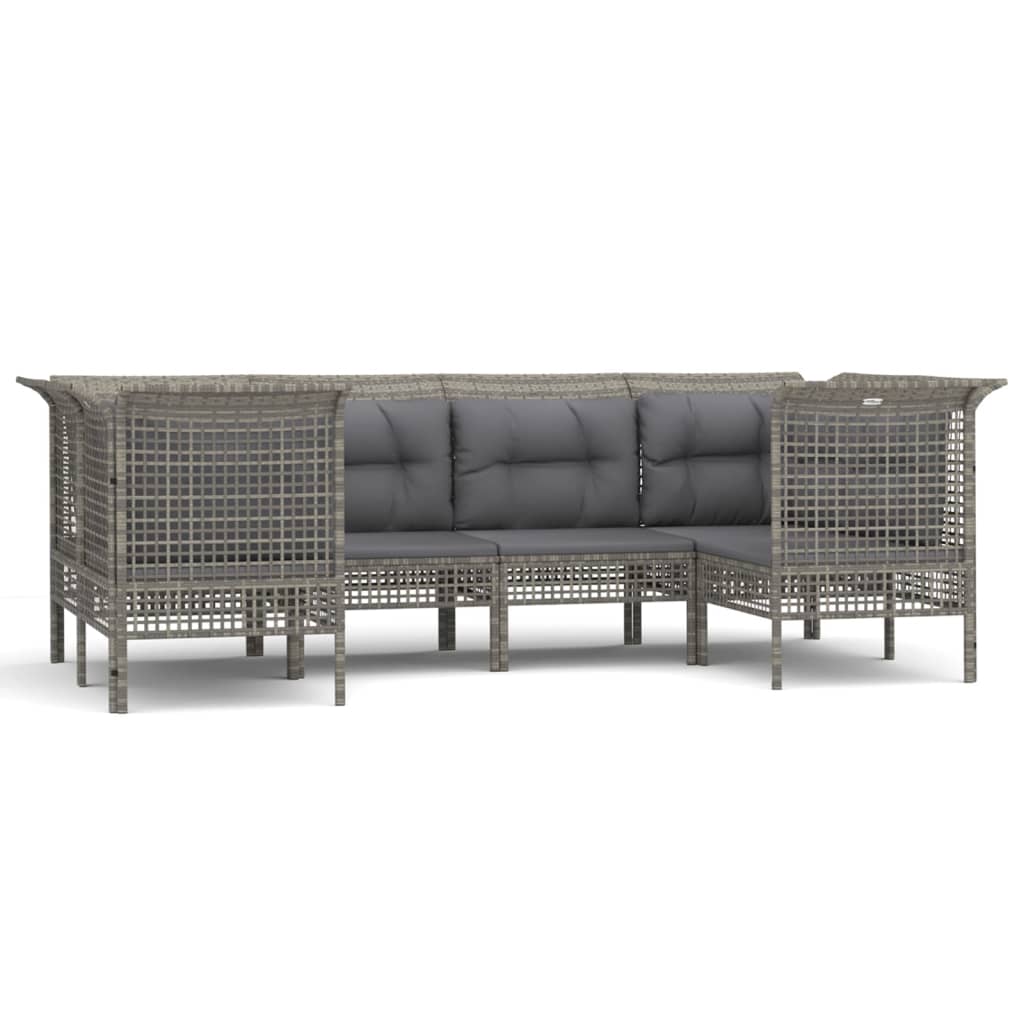 vidaXL Set de muebles de jardín 6 pzas y cojines ratán sintético gris