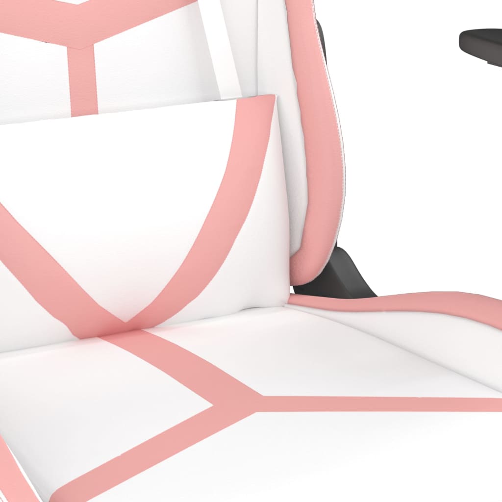 vidaXL Silla gaming masaje y reposapiés cuero sintético blanco y rosa