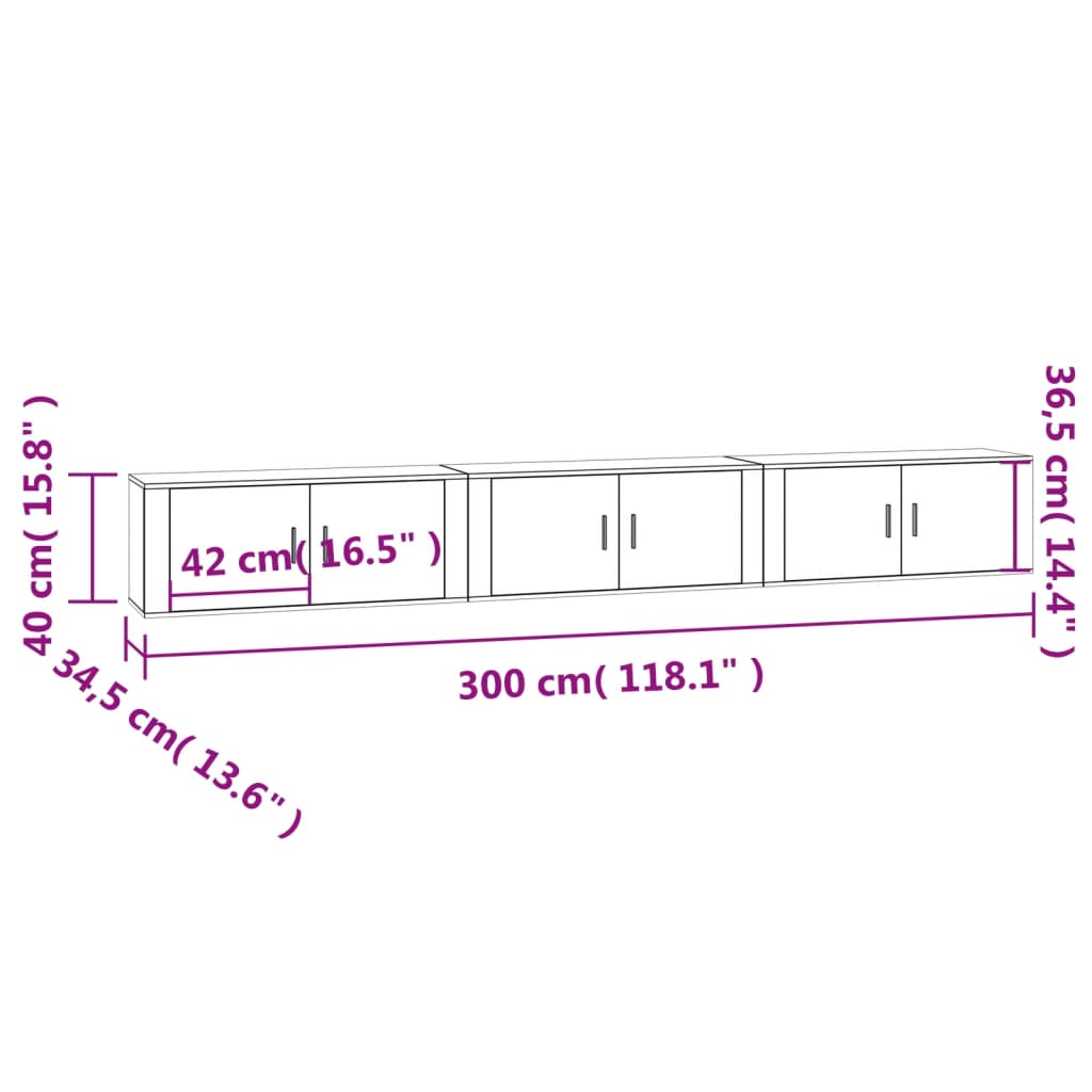 vidaXL Muebles para TV de pared 3 uds roble ahumado 100x34,5x40 cm