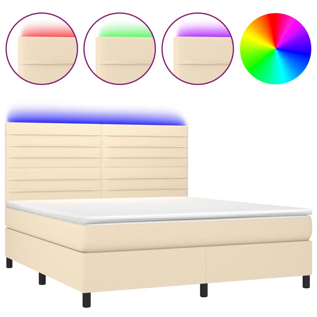 vidaXL Cama box spring colchón y luces LED tela crema 180x200 cm