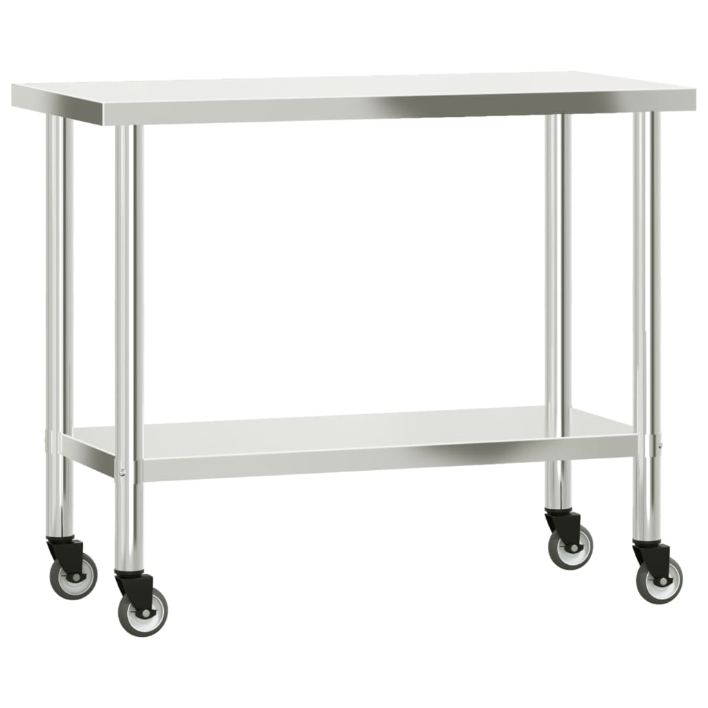 vidaXL Mesa de trabajo de cocina con ruedas acero inox 110x55x85 cm