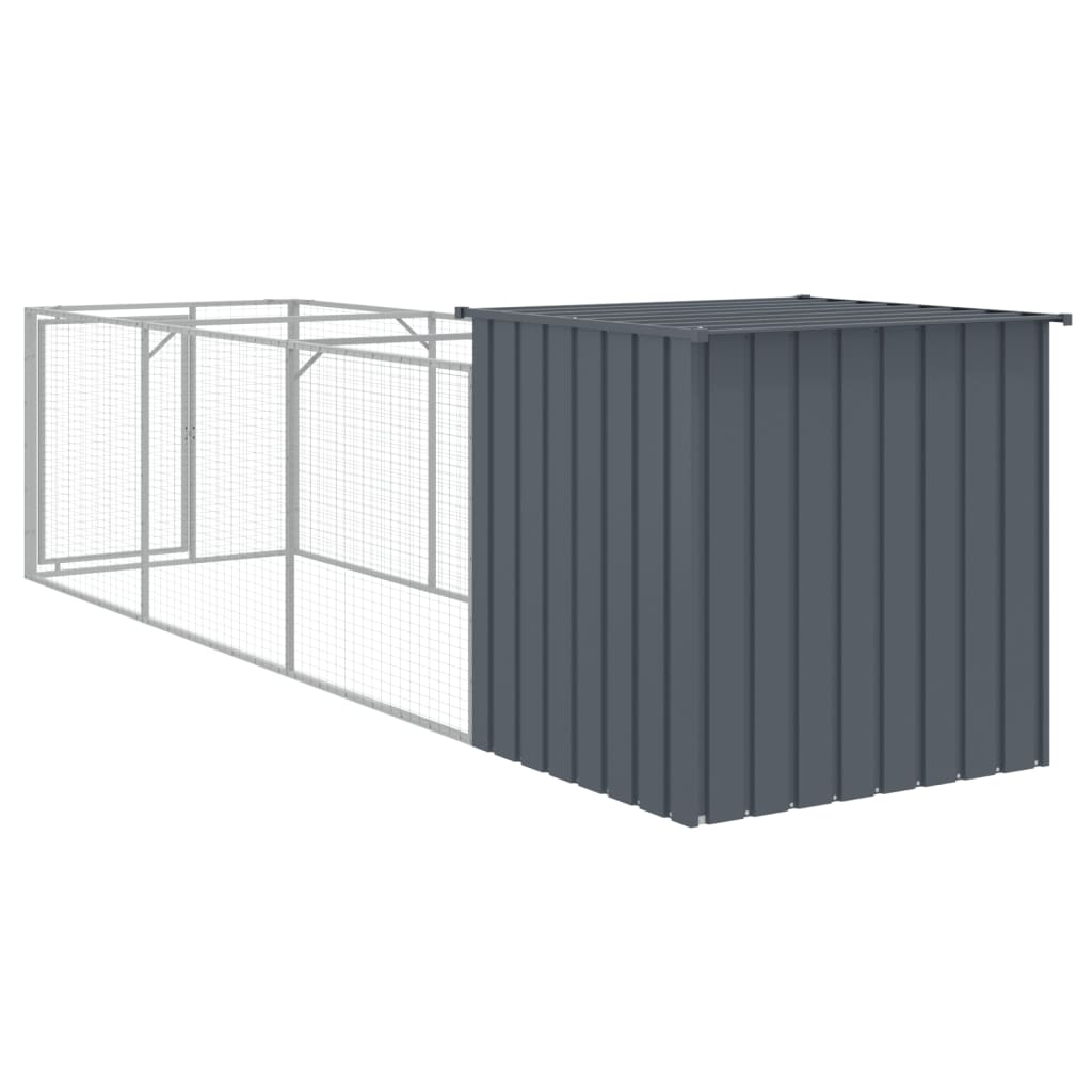 vidaXL Caseta perros con corral acero galvanizado gris 110x405x110 cm