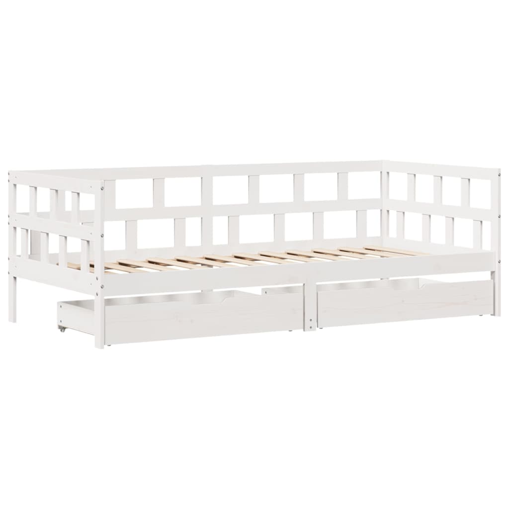 vidaXL Sofá cama con cajones madera maciza de pino blanco 90x200 cm