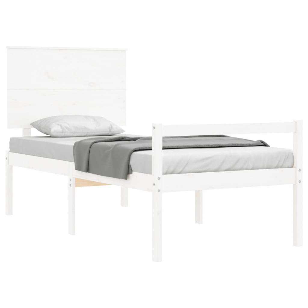 vidaXL Cama para personas mayores con cabecero madera maciza blanco