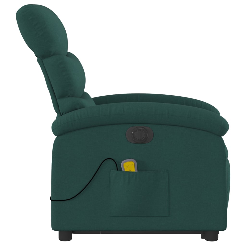 vidaXL Sillón masaje eléctrico reclinable elevable tela verde oscuro