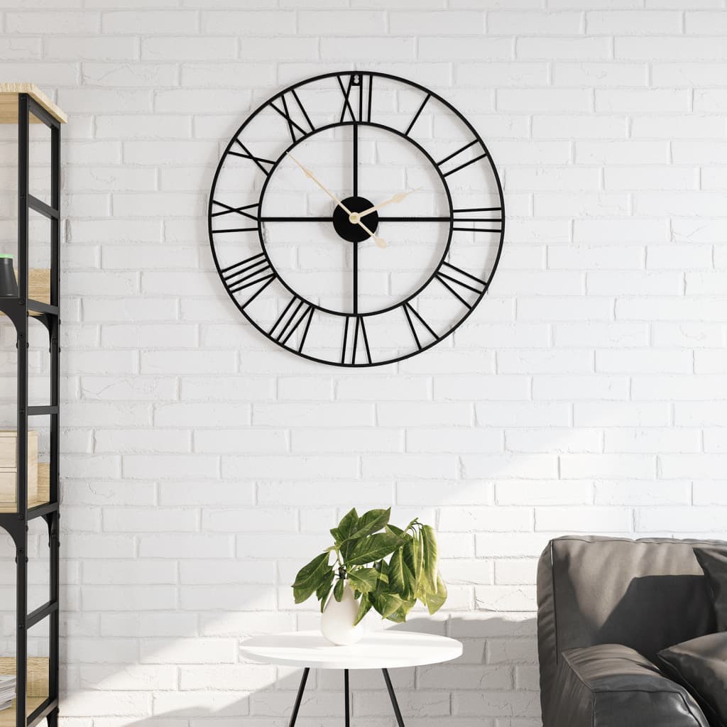 vidaXL Reloj de pared de hierro negro Ø50 cm