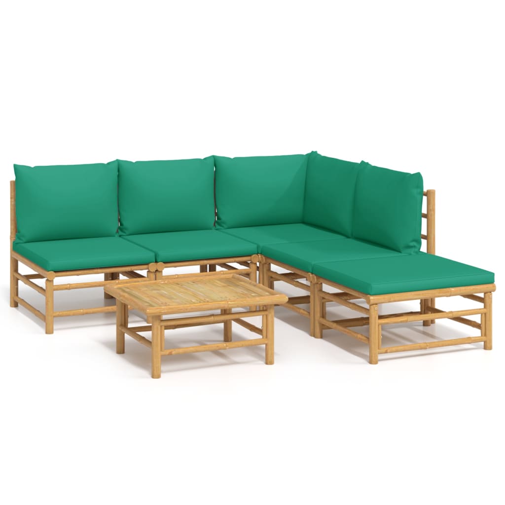 vidaXL Set de muebles de jardín 6 piezas bambú con cojines verde