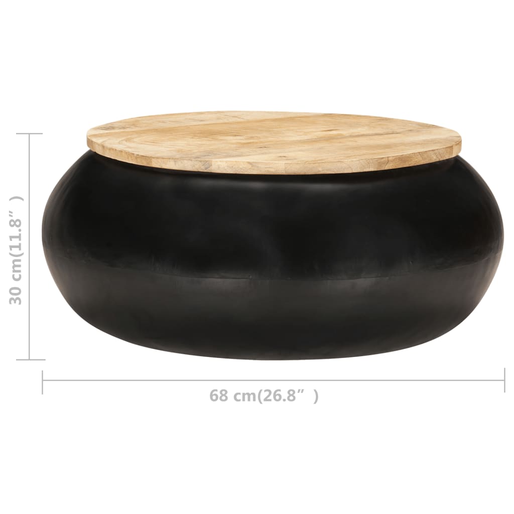 vidaXL Mesa de centro de madera maciza de mango negra 68x68x30 cm