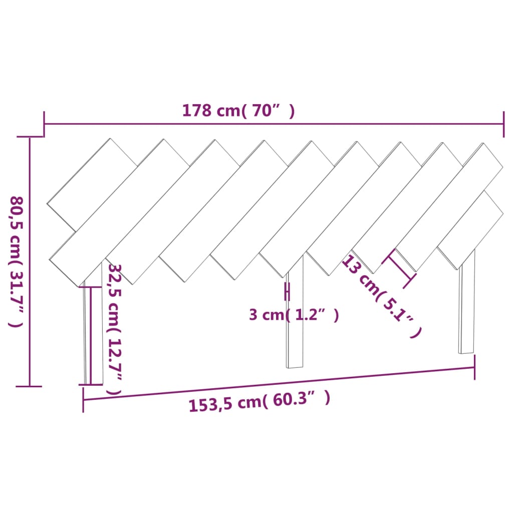 vidaXL Cabecero de cama madera maciza de pino negro 178x3x80,5 cm