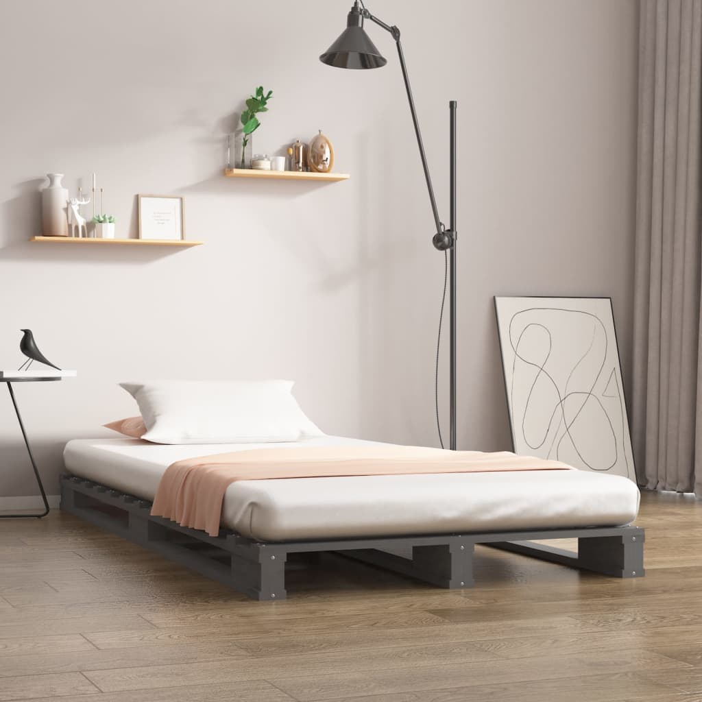 vidaXL Cama de palets madera maciza de pino gris 100x200 cm