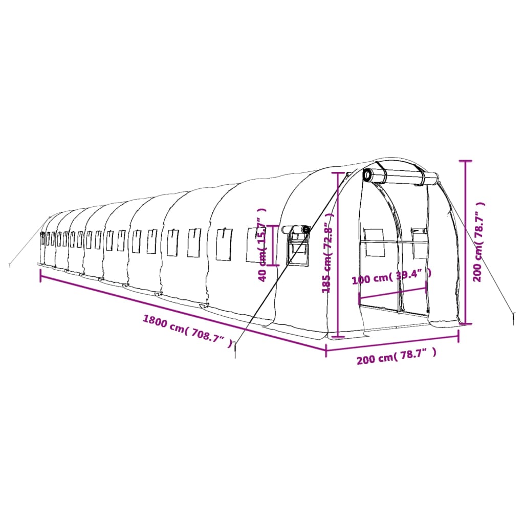 vidaXL Invernadero con estructura de acero blanco 36 m² 18x2x2 m