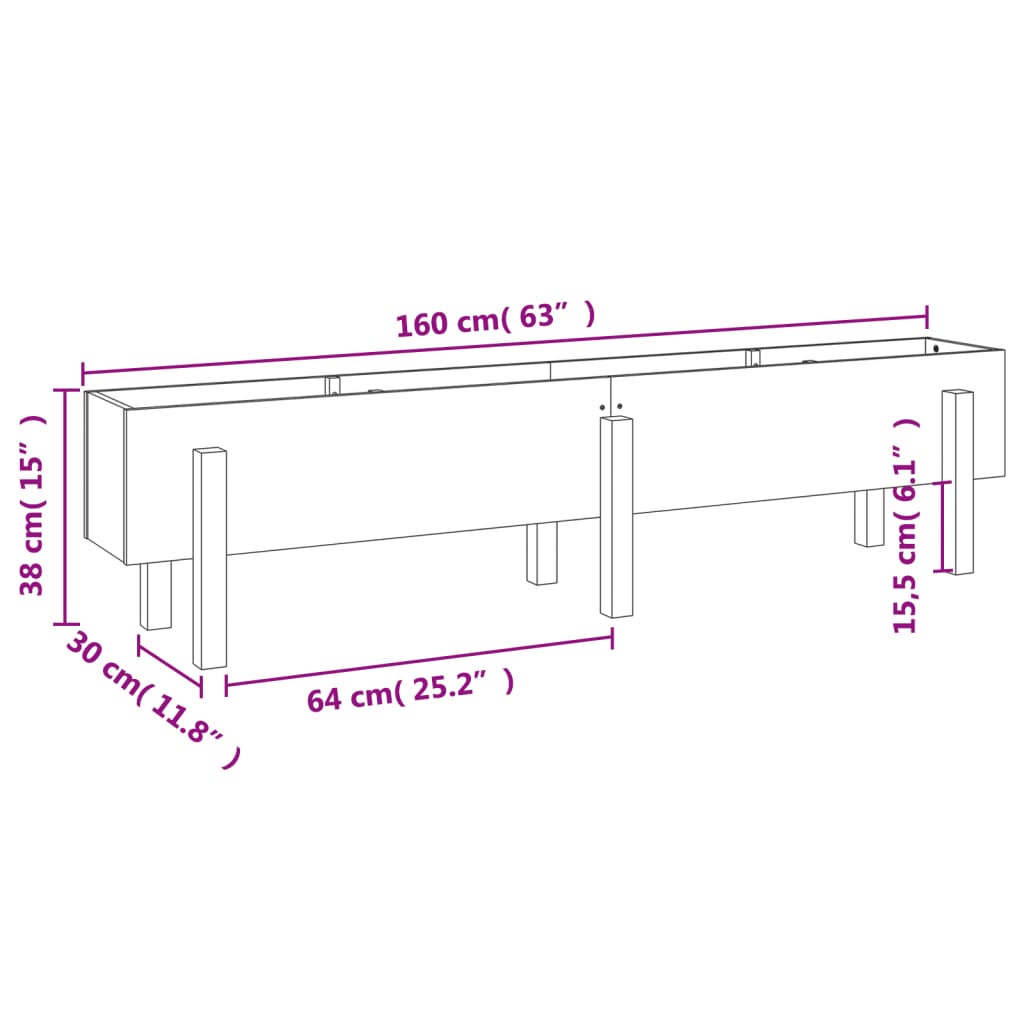 vidaXL Arriate elevado de jardín madera maciza pino blanco 160x30x38cm